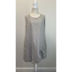 Cut Loose Linen Sleeveless Oversized Tank Dress Pocket Pull Over Striped Large L